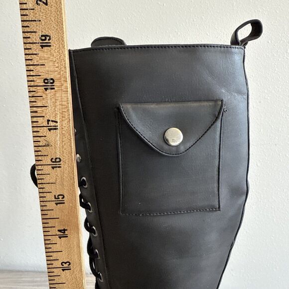Current Mood Black Leather Tall Combat Platform Boots Lace-Up Zip Womens Size 7 - Picture 10 of 11